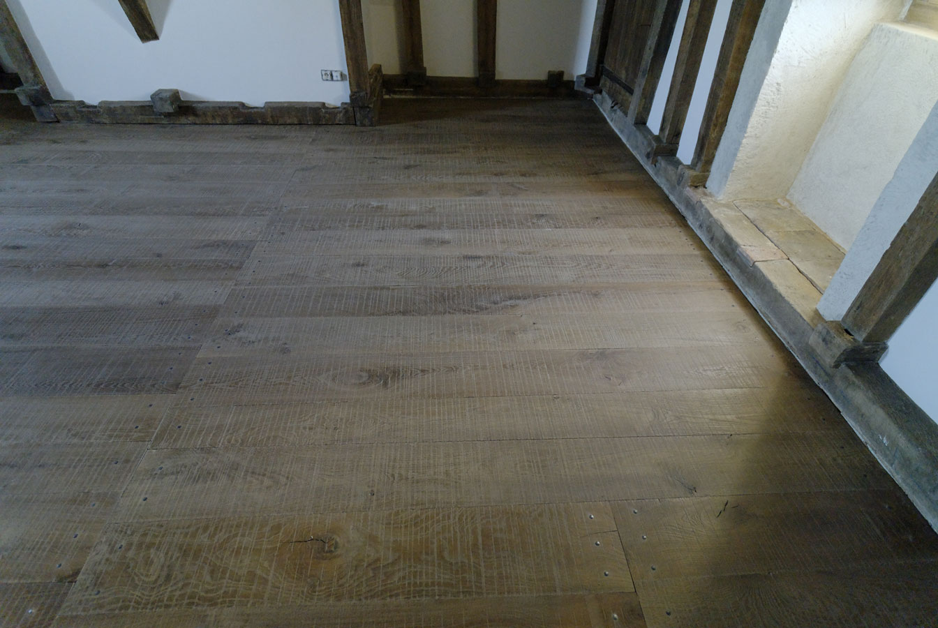 Medieval oak parquet with forged nails