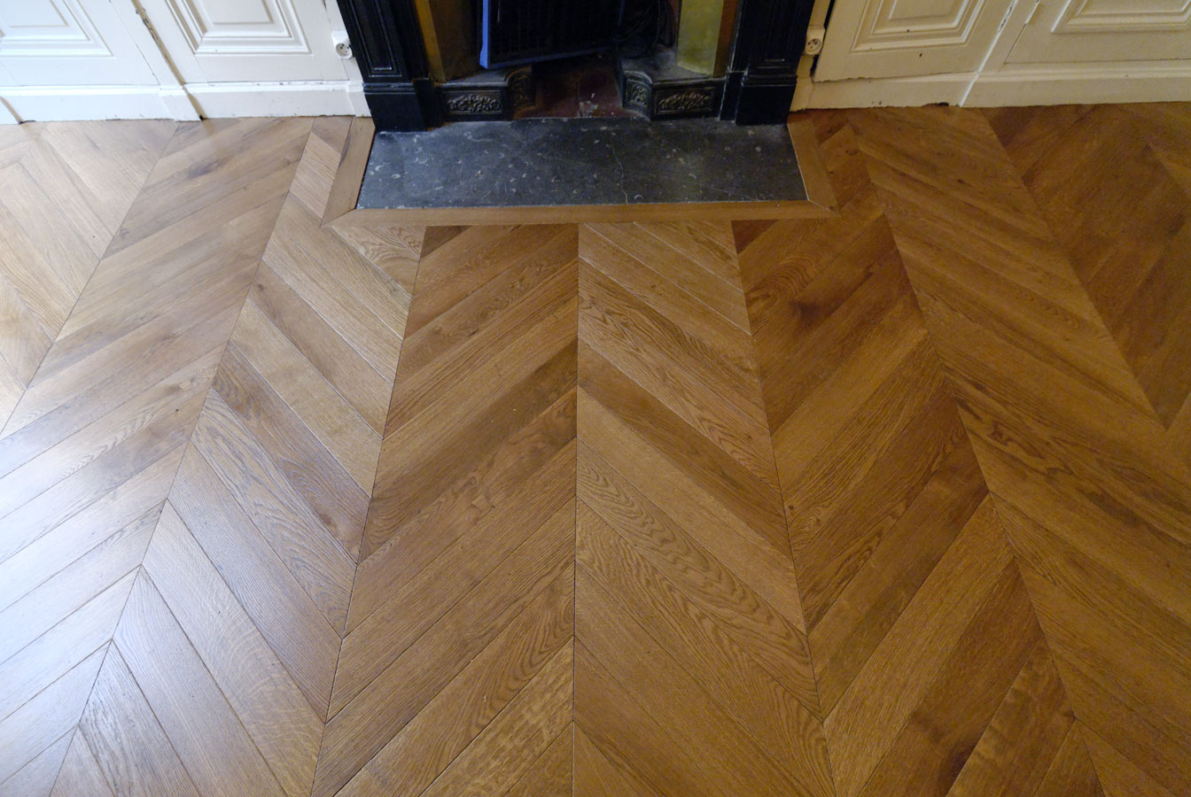 Aged patined finishing  for this flooring Chevron