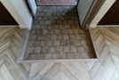 Junction with the entrance paving end grain wood blocks