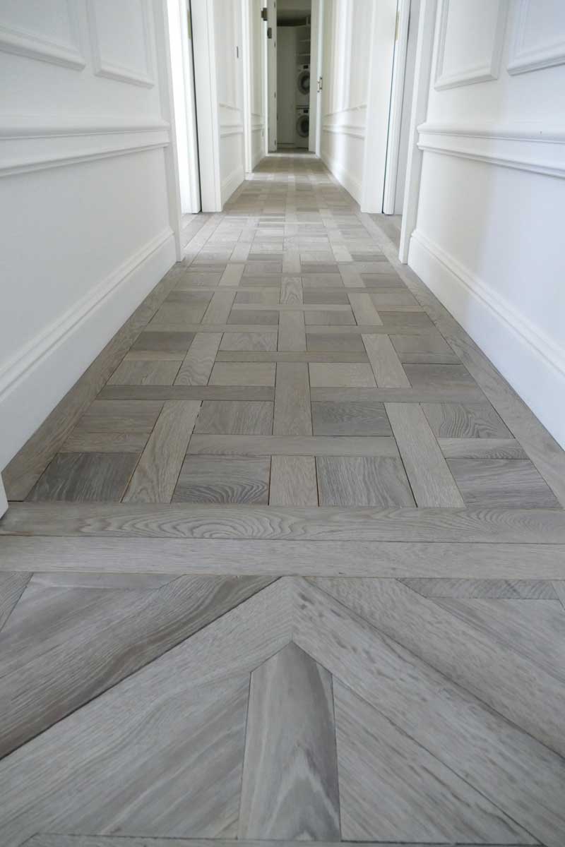 Gray leached parquet floor