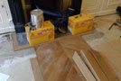 Beginning of the laying of the parquet Chevron