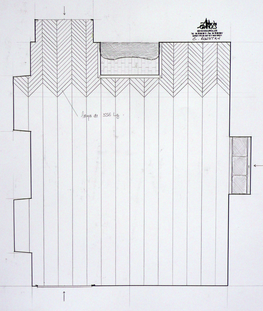 The Chevron parquet floor, of course, will be centered onthe middle of the fire place