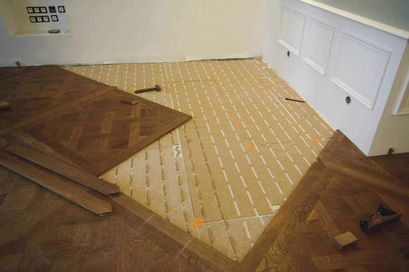 Parquet floor glued