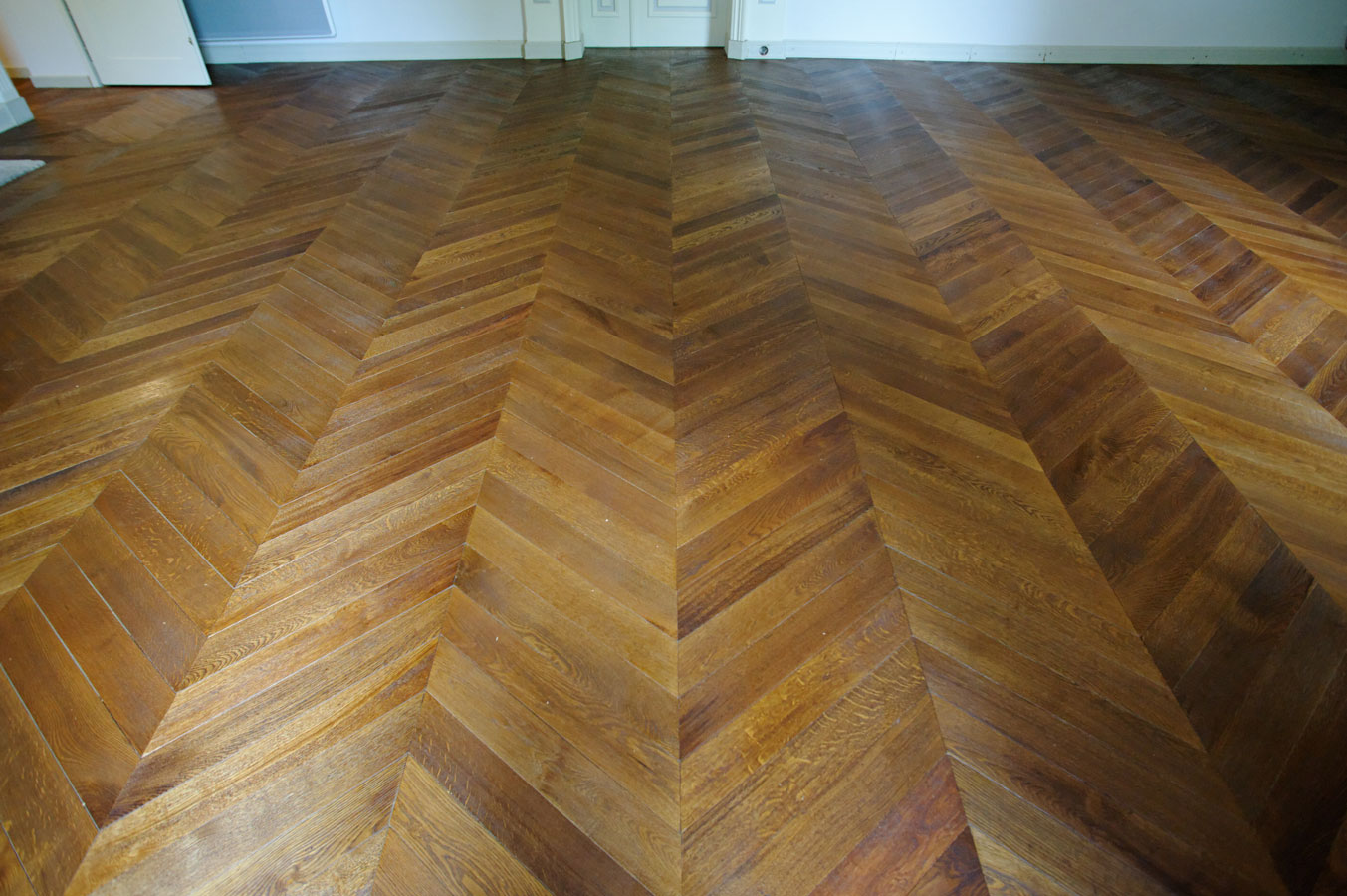 Chevron parquet  floor in solid oak