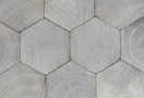 Parquet floor hexagon. End grain wood blocks in oak. Gray leached finishing